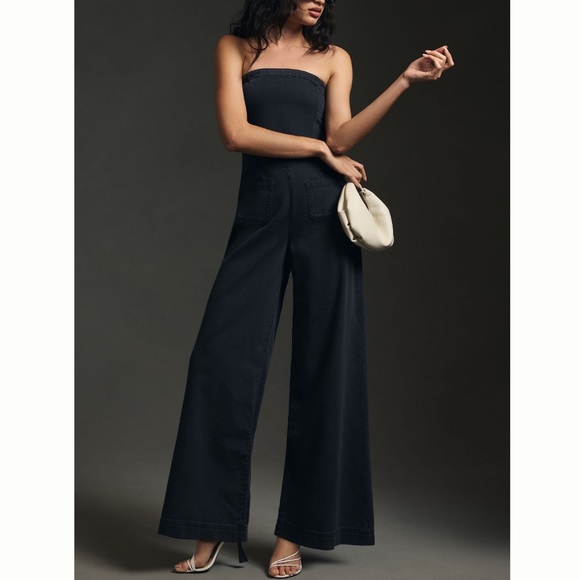Anthropologie Pants - Anthropologie Pilcro Strapless Polished Wide Leg Denim Jumpsuit